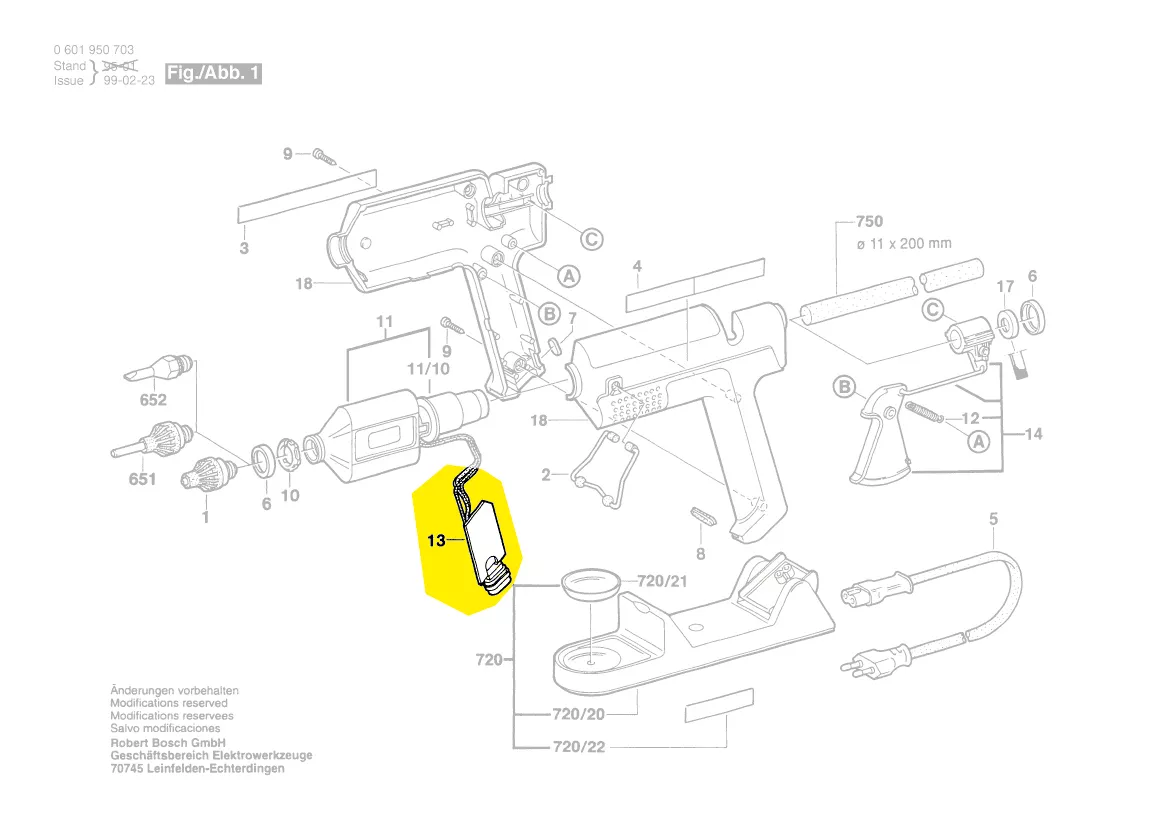 platine électronique pistolet à colle réf. 1 609 202 436 BOSCH